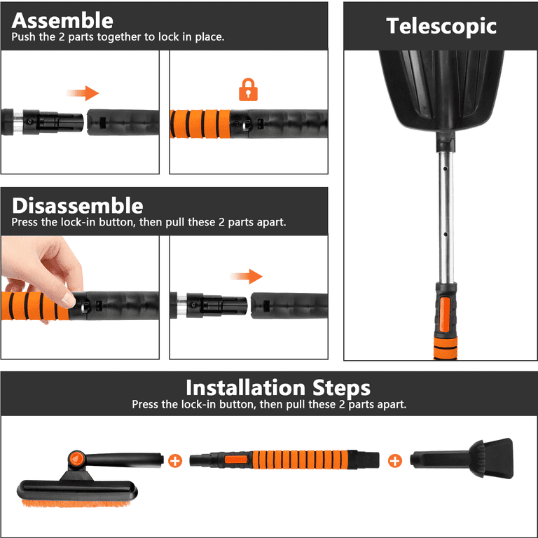 Extendable Ice Scraper and Snow Brush with 180° Head photo 2