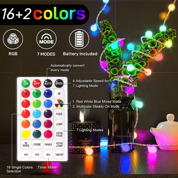 PYYAN-LED String Lights USB Plug in 19 Color Changing String Lights with Remote 21.3FT 50 LED Multicolor Globe Fairy Lights for Bedroom Indoor outdoor Girls Dorm Wedding Party Christmas Tree Decorati