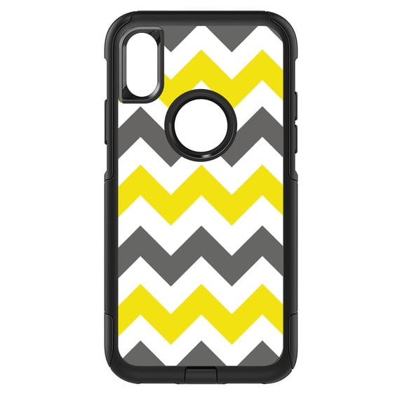 DistinctInk Custom SKIN / DECAL compatible with OtterBox Commuter for iPhone XR (6.1" Screen) - Grey Yellow Chevron Stripes - Chevron Stripes Pattern