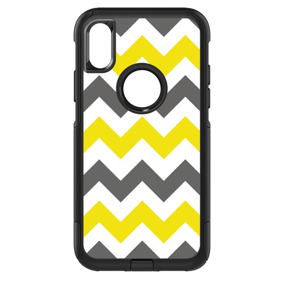 DistinctInk Custom SKIN / DECAL compatible with OtterBox Commuter for iPhone XS MAX (6.5" Screen) - Grey Yellow Chevron Stripes - Chevron Stripes Pattern
