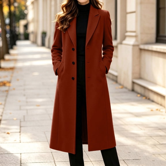 IUYRTFE Women's Long Lapel Collar Coat Casual Solid Color Overcoat with Pockets