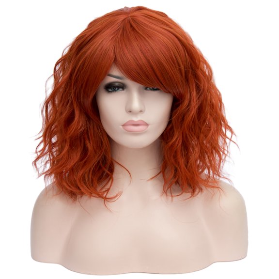 Unique Bargains Human Hair Wig for Women 14" Curly Wig with Wig Cap Orange
