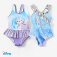 thumbnail image 2 of Disney Disney Frozen Elsa 1pc Toddler Girl Character Full Body Gradient Smudge Pattern Glossy Material Ruffle UPF 50+ Swimsuit, 2 of 7