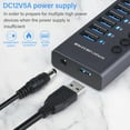 thumbnail image 3 of 10 Port USB 3.0 Hub, 60W USB Hub With Individual LED On / Off Switches, 33.5inch Long Cable & 12V / 5A Power Adapter, Fast Data Transfer USB Splitter For , PC, Laptop, Camera, 3 of 8