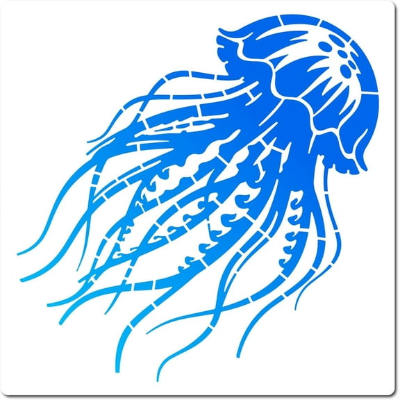 Large Jellyfish Painting Stencil 11.8 Inch Fish Drawing Art Template Reusable PET Craft Ornament Layering Drawing Paint Stencils for Painting Wood Wall Fabric Tiles Floor Furniture