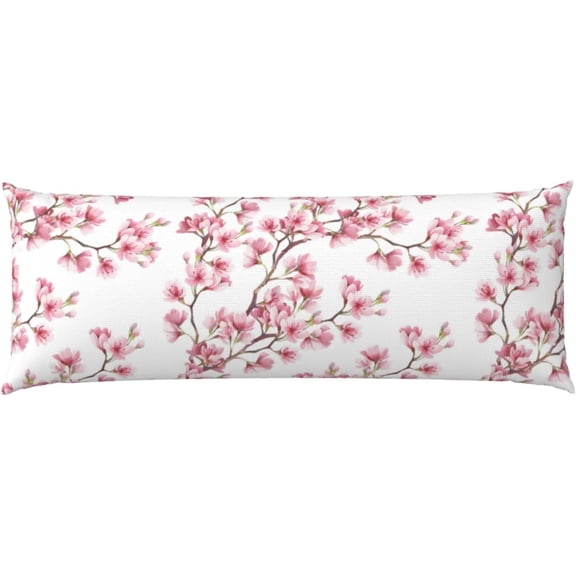 Elegant Cherry Blossoms Body Pillow Cover - Breathable Body Pillow Pillowcase, Super Soft Long Body Pillow Case Cover with Zipper 20x54in