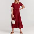thumbnail image 2 of Valcatch Women Summer Casual Short Sleeve Crewneck A line Swing Flowy Tiered Shirt Maxi Beach Long Dress 2024 Trendy Outfits, 2 of 5