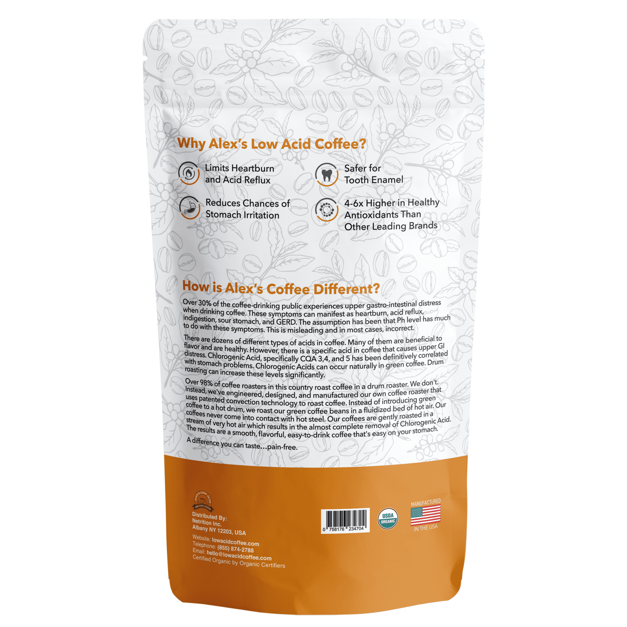 Alex's Low Acid Organic Coffee - Whole Bean French Roast (12oz) Size: 3 Bags