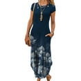 thumbnail image 1 of Daeful Robe Longue pour Femmes Col Rond Maxi Robes Fête Imprimé Floral Bohème Été Plage Robe Bleu Marine m, 1 of 2