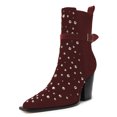 thumbnail image 2 of FSJ Women Fashion Studded Bead Closed Toe Pull On Booties Chunky High Heels Buckle Strap Ankle Boots Stretch Party Dress Shoes Size 10.5 Red, 2 of 4
