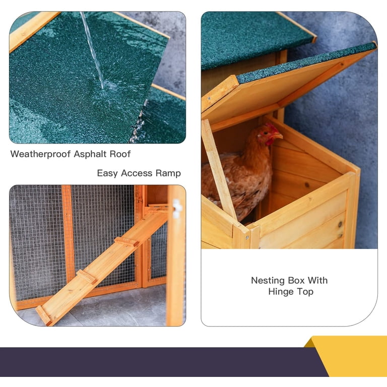 BestPet 66-inch Wooden Chicken Coop, Indoor-Outdoor Yellow, 2-4