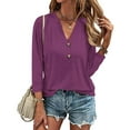 thumbnail image 2 of Women Blouses Rayon T Shirt Solid Womens Casual Tee for Women Toe Smocked Tops for Casual Fall Womens Blouses Lightweight Dress Shirts Lady Wear Nice Shirts Dark Long Sleeve Purple S, 2 of 8