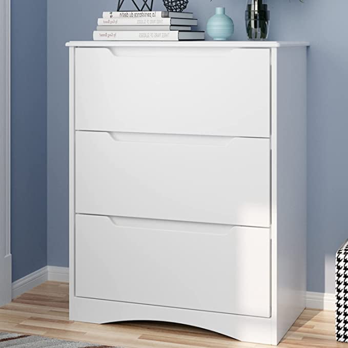 Lofka 3-Drawer Dresser, Wood Chest of Drawer with Cutout Handles, White ...