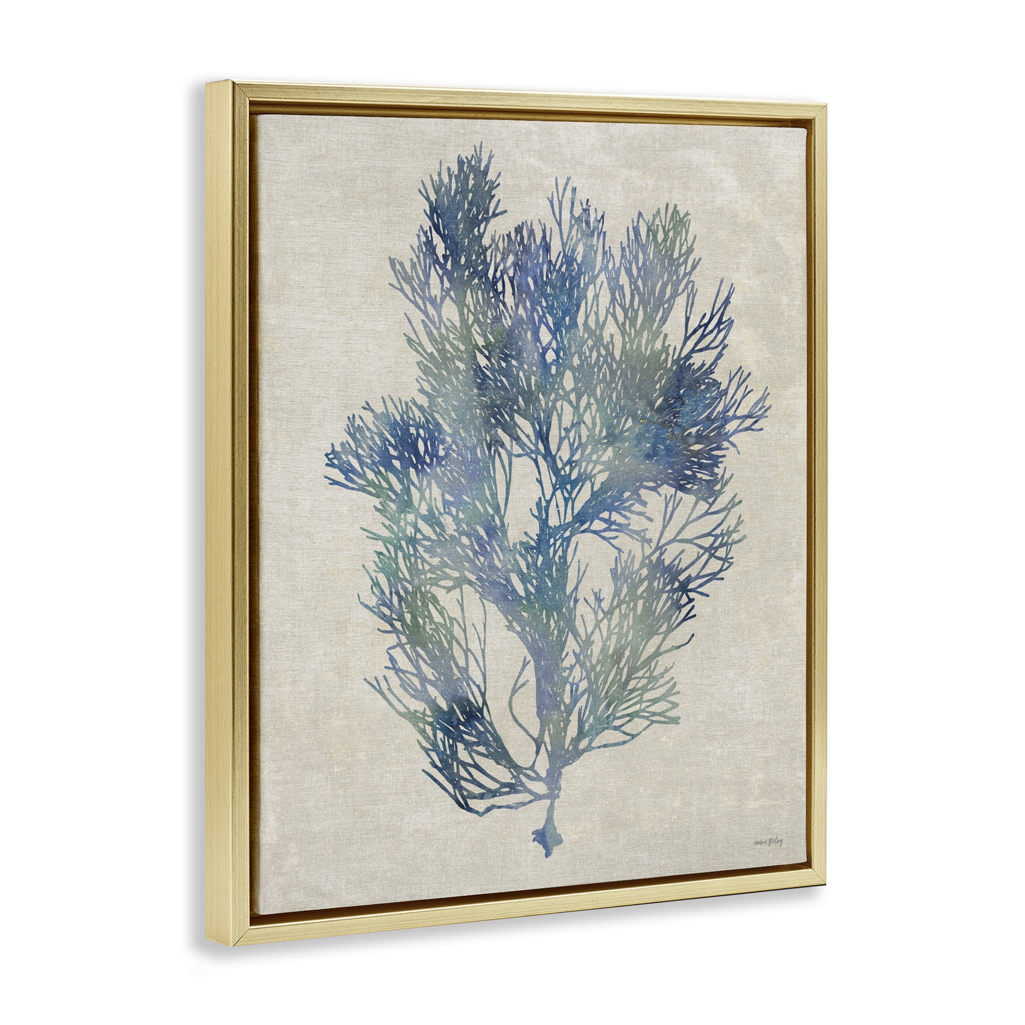 Stupell Industries Misty Blue Coral Study Gold Framed Floater Canvas Wall Art, design by Amber Sterling
