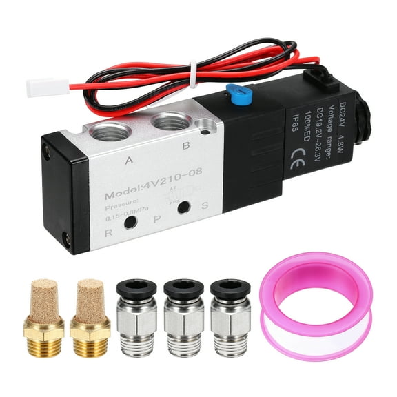 Pneumatic Solenoid Valve, 1/4 Inch NPT 24V 5 Way 2 Position Aluminum Electric Air Valve