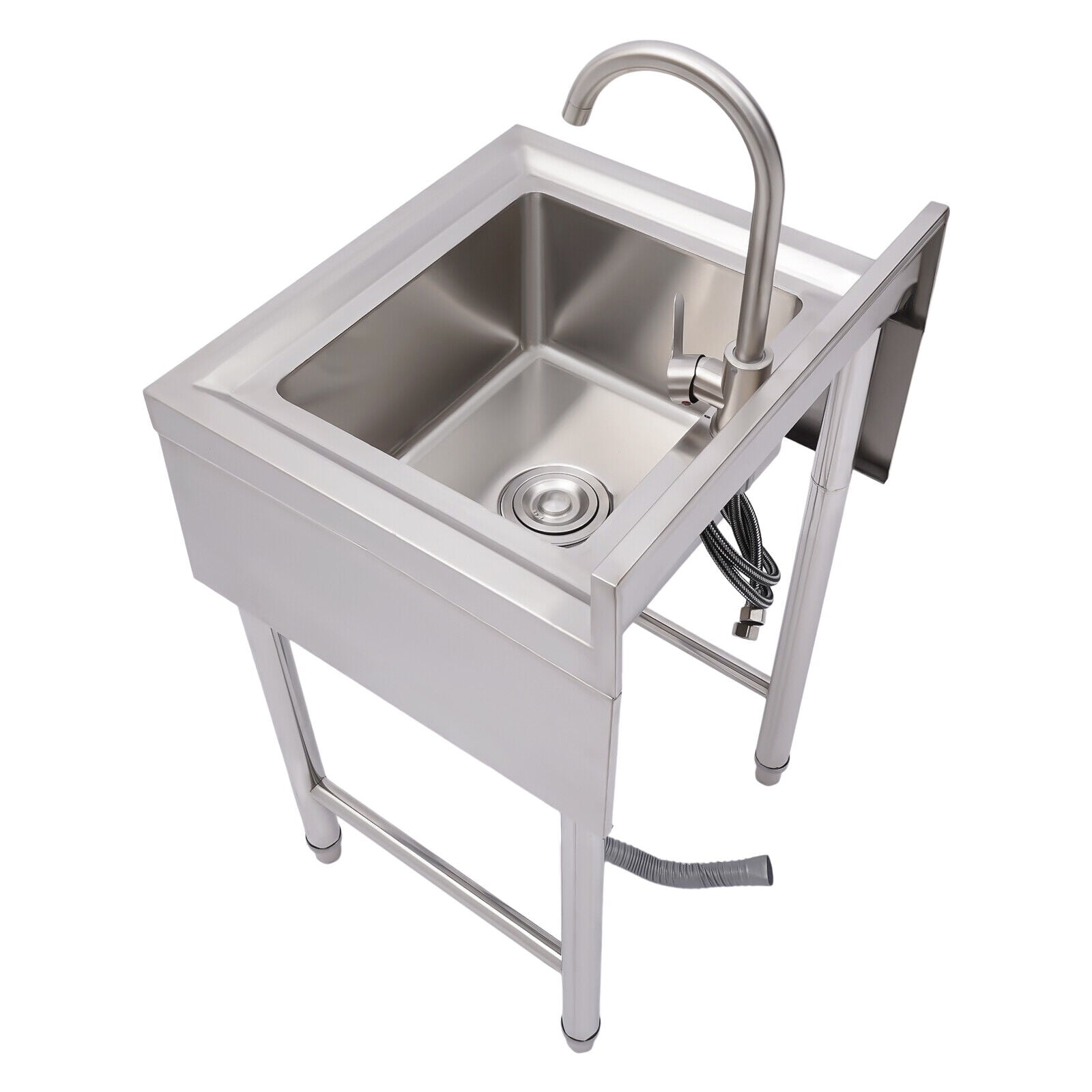 Miumaeov 1 Compartment Commercial Stainless Steel Sink Free Standing Single Bowl Kitchen Utility Sink Washing Hand Basin with Faucet,Storage Shelve, Laundry Tub