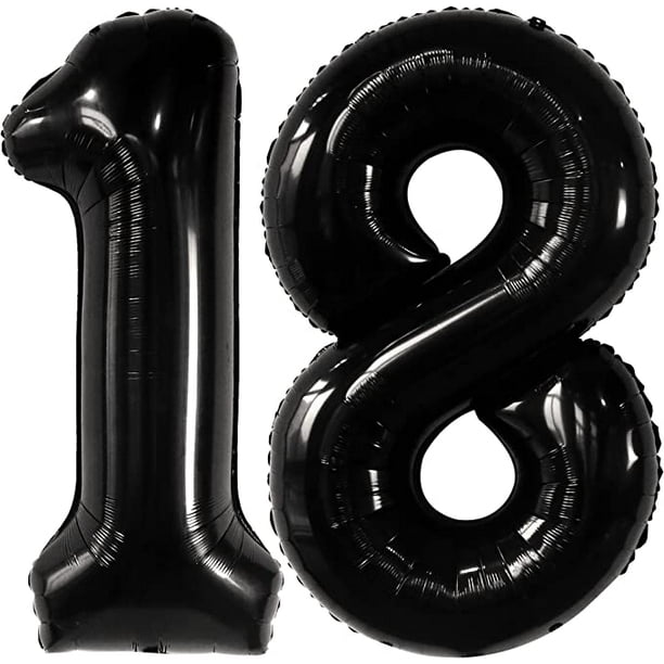 Lámina de globo número 18 negra, 40 pulgadas, globo de cumpleaños 18 negro, decoraciones de cumpleaños 18, números de globo 18 negros, decoraciones de cumpleaños 18 para niños, fiesta de cumpleaños 1 JAMW Sencillez