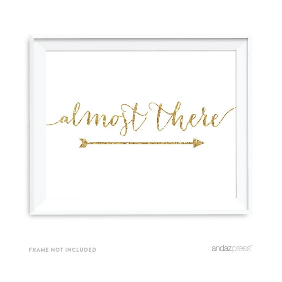 Almost There Gold Faux Glitter Wedding Party Directional Signs, Double-Sided