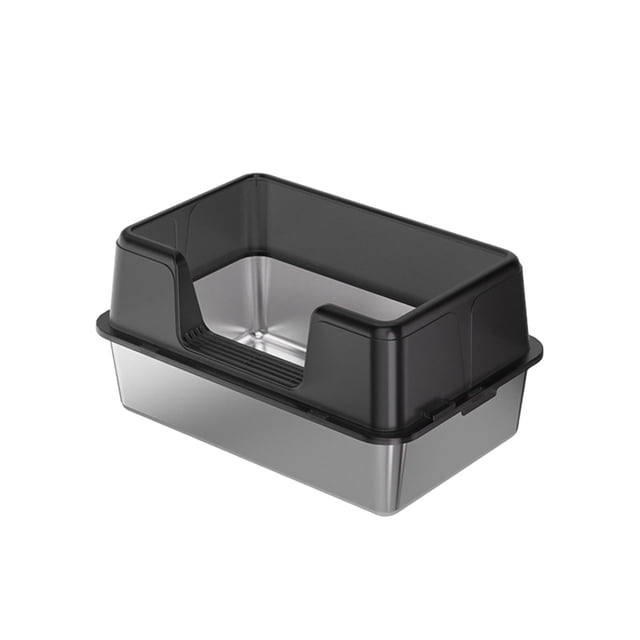 Caja de arena de acero inoxidable, lavabo de limpieza para gatos semicerrado, bandeja de arena para gatos portátil, orinal abierto para gatitos, bande 50cmx35cmx28cm negro