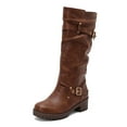 thumbnail image 6 of Slouchy Mid Calf Motorcyle Riding Boots For Women Slouch Leather Buckles Platform Chunky Tall Boots, 6 of 7