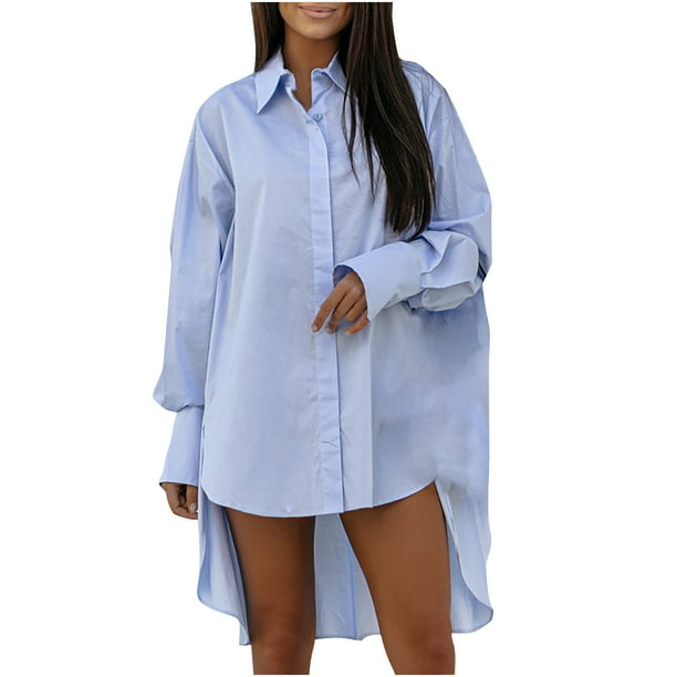 Camisas Para Mujer, de Gran Tamaño, A La Moda, Cuello Vuelto, Manga Larga, Color Sólido, Camiseta Informal Irregular, Camisetas Odeerbi ODB130179