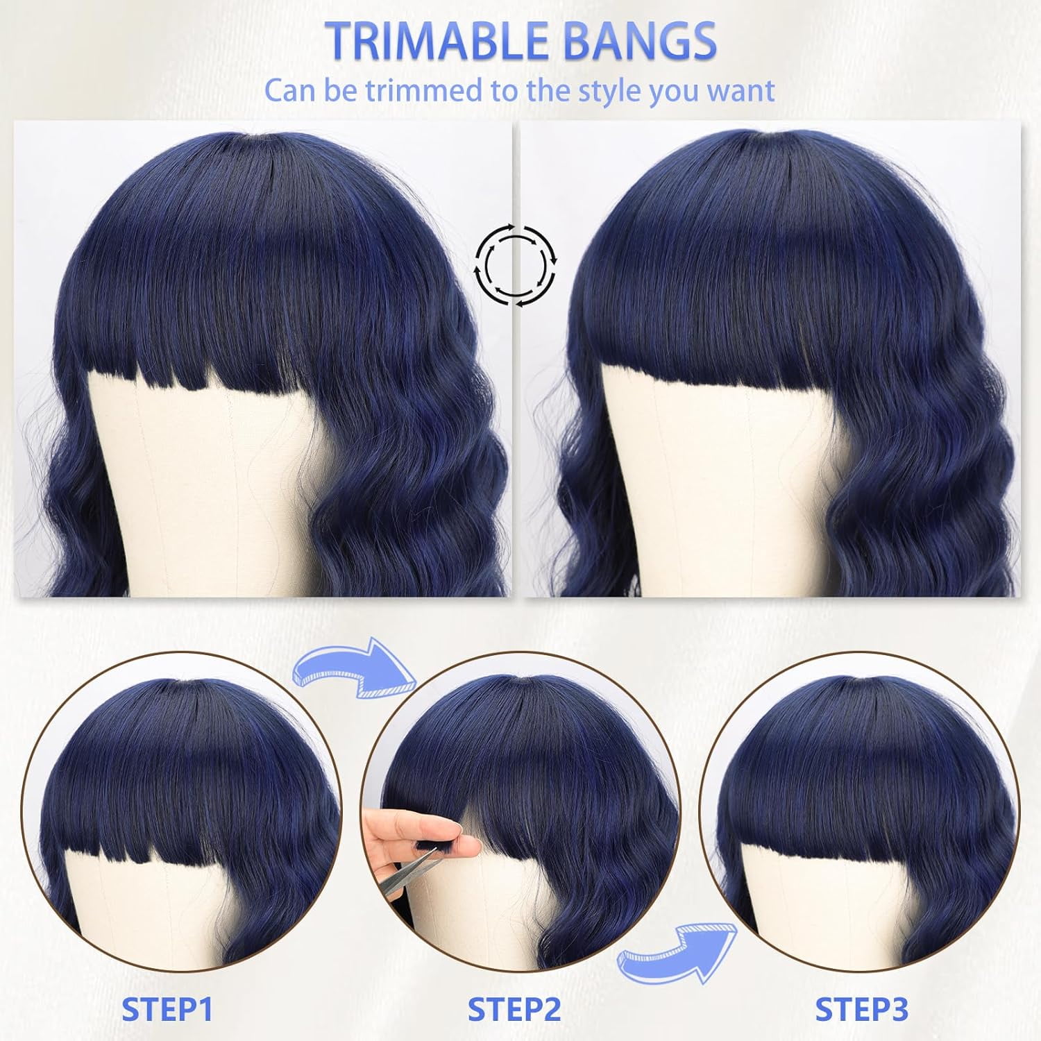 DOPI Short Wavy Wig with Bangs for Women Shoulder Length Bob Curly Women's Charming Synthetic Wigs with Natural Wavy Black To Brown Heat Resistant Hair for Daily Party Use