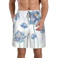 thumbnail image 2 of Uemuo Pale Blue Lotus Flowers Pattern Men's Swim Trunks Hawaiian Beach Bathing Suit Swimsuits Beach Quick-Dry Shorts with Pockets-Medium, 2 of 9
