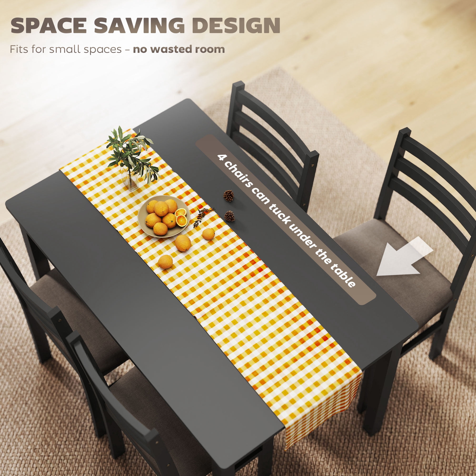 Farmhouse Dining Table and Chair Set, 5-Piece Kitchen Table with 4 Chairs, Black