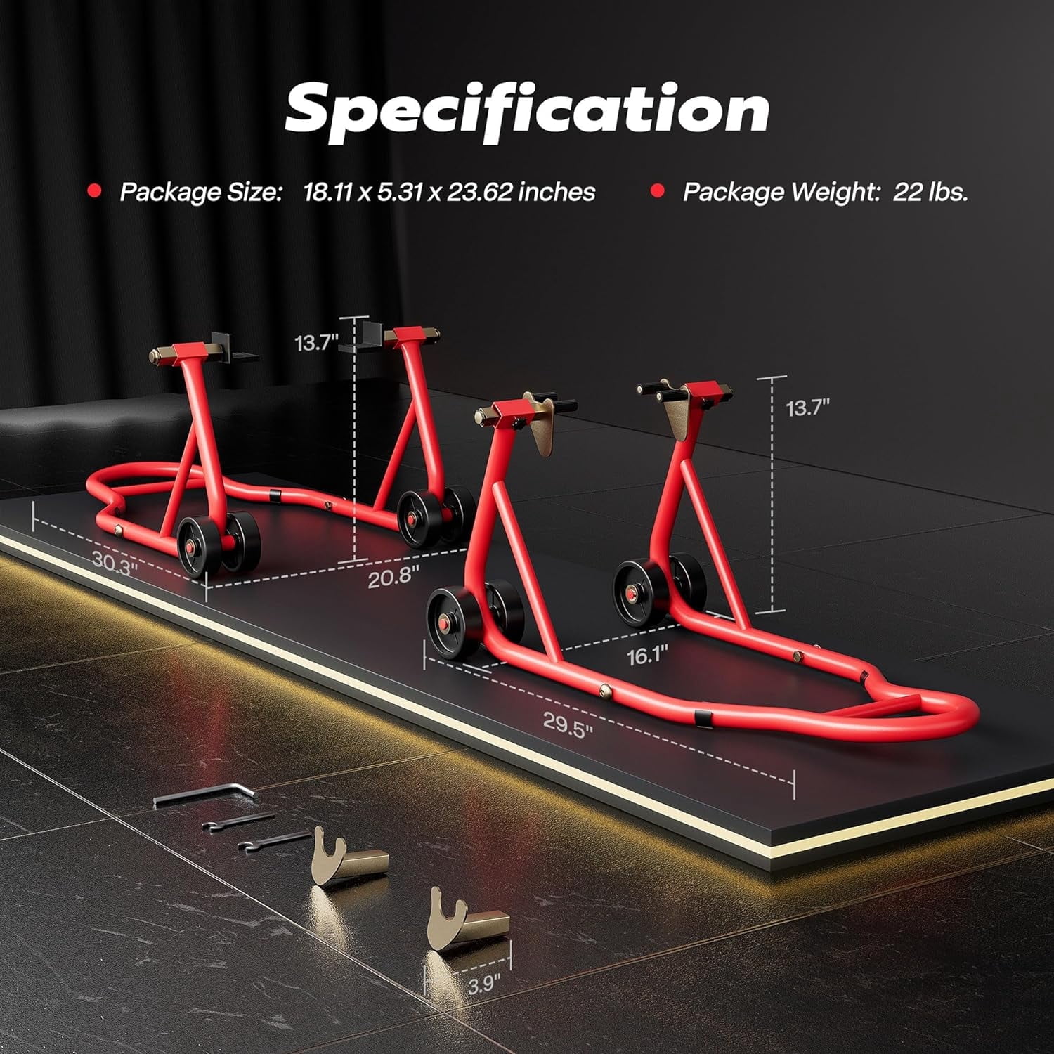 SPECSTAR Motorcycle Stand Lift,882 Lbs Capacity Heavy Duty Front Rear Combo Stand Lift with U+L Adjustable Swingarm Spool, For Most Suzuki Yamaha Honda Kawasaki Motorcycles,Red