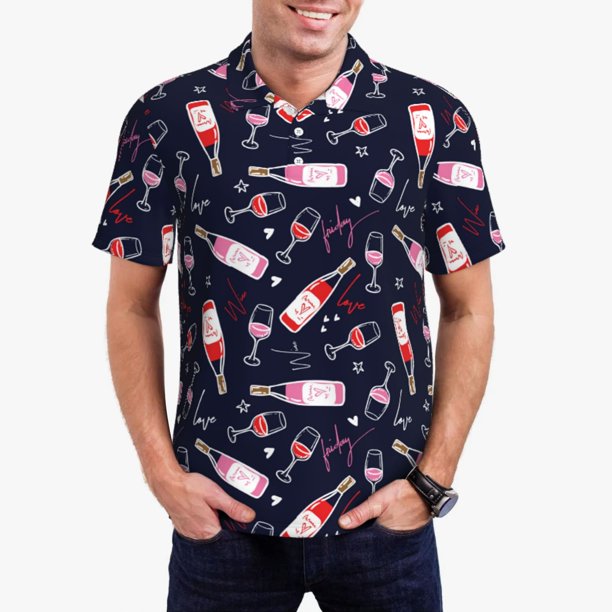 Balery Love Wine Camisa Polo de Hombre con Estampado, de Manga Corta y Tejido Medio, Camisa Tipo Golf Polo-Small