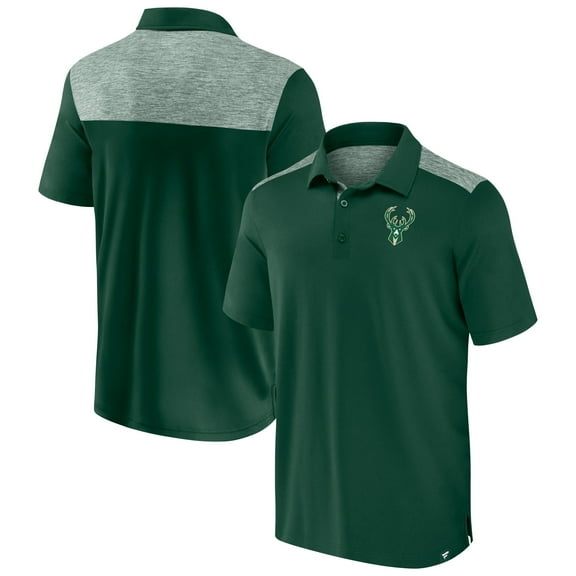 Men's Fanatics Hunter Green Milwaukee Bucks Iconic Brushed Blocked Polo