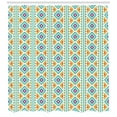 thumbnail image 3 of Ethnic Shower Curtain, Colorful Motif Abstract Vertical Geometric Pattern, Fabric Bathroom Set with Hooks, 69W X 75L Inches Long, Magenta Dark Seafoam Marigold White, by Ambesonne, 3 of 3
