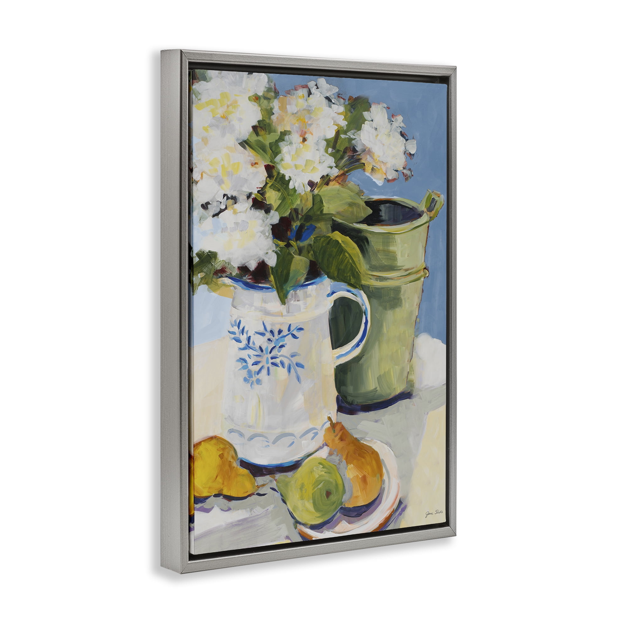 Stupell Industries Pitcher of Flowers Still Life Gray Framed Floater Canvas Wall Art, design by Jane Slivka