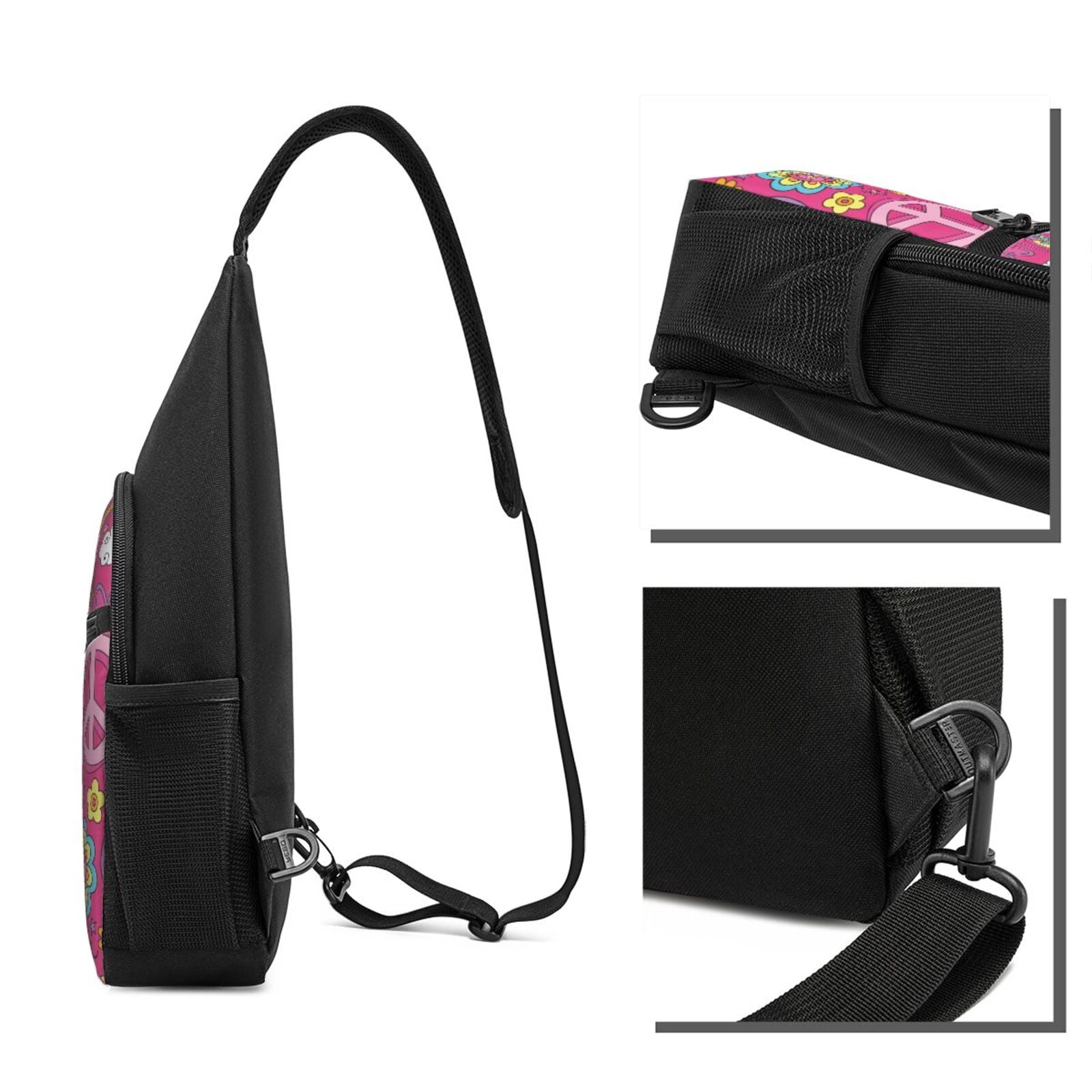 Xecao's Peace Love and Dove Flower Power Print Sling Bag: A Versatile Chest, Shoulder, and Crossbody Backpack for Casual Days Out, Perfect for Both Men and Women