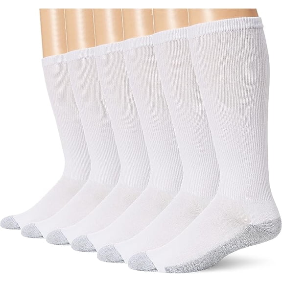 Hanes Men's Performance Crew Socks, 6-Pair Pack Shoe Sizes 6-12 White