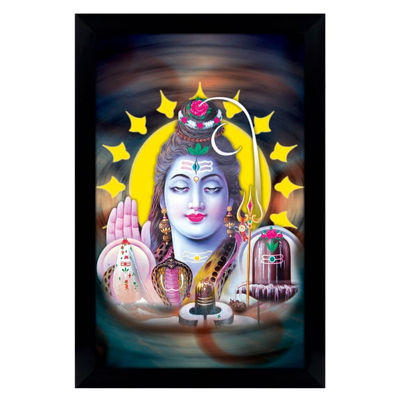 IBA Indianbeautifulart Shiva Lingam With Lord Shiva Poster With Frame Religious Poster Black Wall Frame Auspicious Hindu God Photo Frame For Gift Purpose