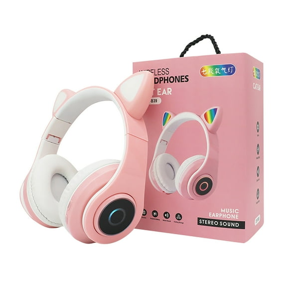 Latrodar B39 Light-emitting Ear Headset Folding Wireless Plug-in Card Subwoofer Bluetooth Headset Budget-Friendly Pink 5.2x7.6 Inch Home Essentials