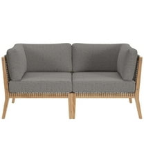 Lounge Loveseat Sofa, Grey Gray Natural, Teak Wood, Outdoor Patio Balcony Cafe Bistro Garden Hospitality Restaurant, Modern Contemporary HB34444