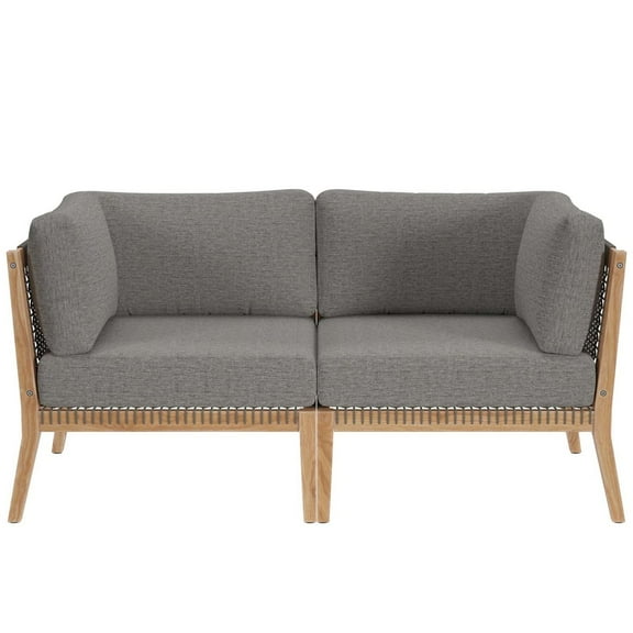 Lounge Loveseat Sofa, Grey Gray Natural, Teak Wood, Outdoor Patio Balcony Cafe Bistro Garden Hospitality Restaurant, Modern Contemporary HB34444