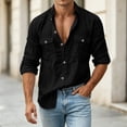 thumbnail image 6 of Men's UPF 50+ Sun Protection Shirts with Long Sleeve, Button Down Linen Shirt for Hiking, Fishing, Sai Double Pocket Black-B, 6 of 8