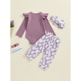 thumbnail image 5 of Musuos 3-Piece Baby Girls Fall Basic Set 3M 6M 12M 18M Long Sleeve Round Neck Ruffled Ribbed Romper Daisy Print Long Trousers Hair Band Outfits, 5 of 10
