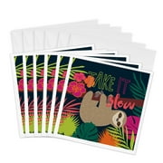 3dRose, Take It Slow - Tropical Sloth, 6 Greeting Cards with envelopes
