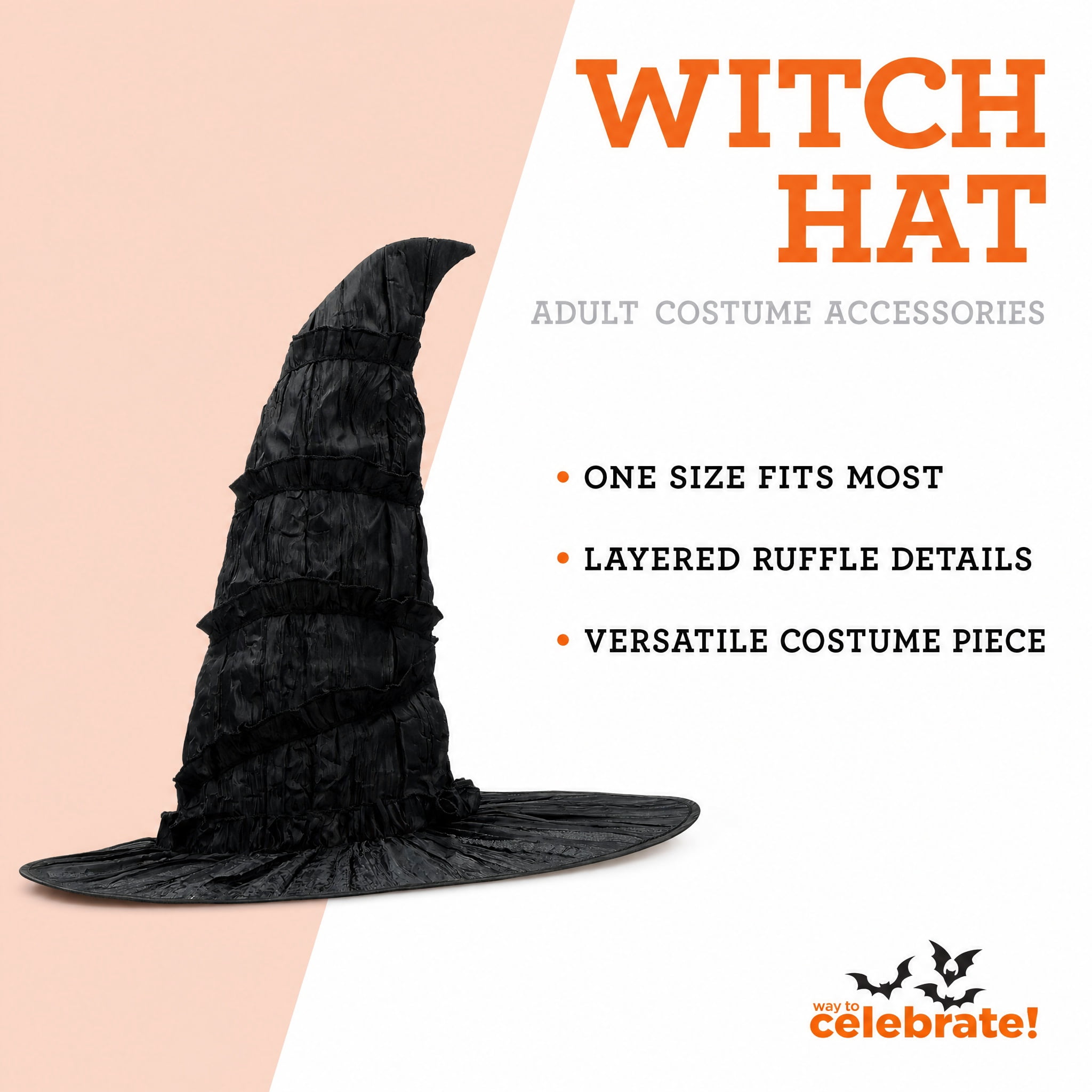 Witch Hat Costume Accessory for Adults, Black, Halloween by Way To Celebrate