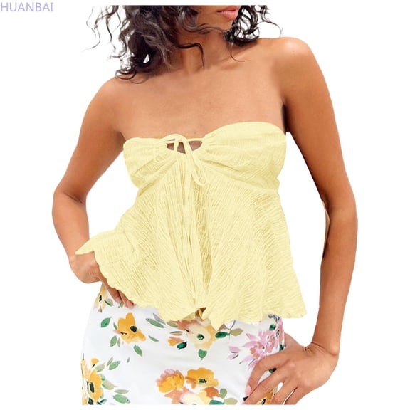 HUANBAI Women Tube Top Summer Off Shoulder Strapless Top Elegant Bandeau Top Off Shoulder Top Soft Camisole Sleeveless