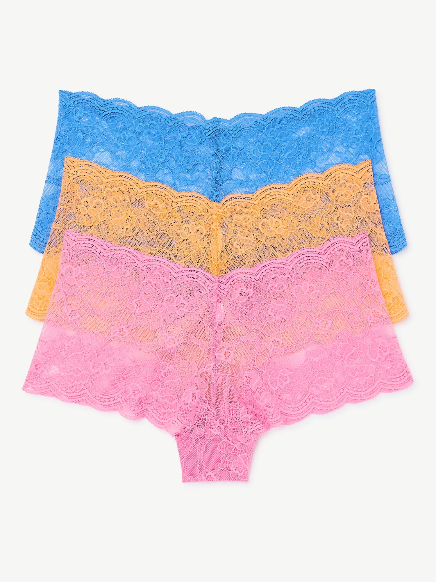 Joyspun Women's Cheeky Lace Boyshort Panties, 3Pack, Sizes XS to 3XL