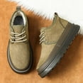 thumbnail image 3 of Platform Work Boots for Men Suede Lace up Fuzzy Ankle Snow Booties Low Top Winter Business Casual Shoes Green 8.5, 3 of 5