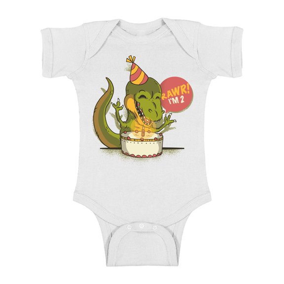 Awkward Styles 2nd Birthday Baby Bodysuit I'm Two Dinosaur Romper