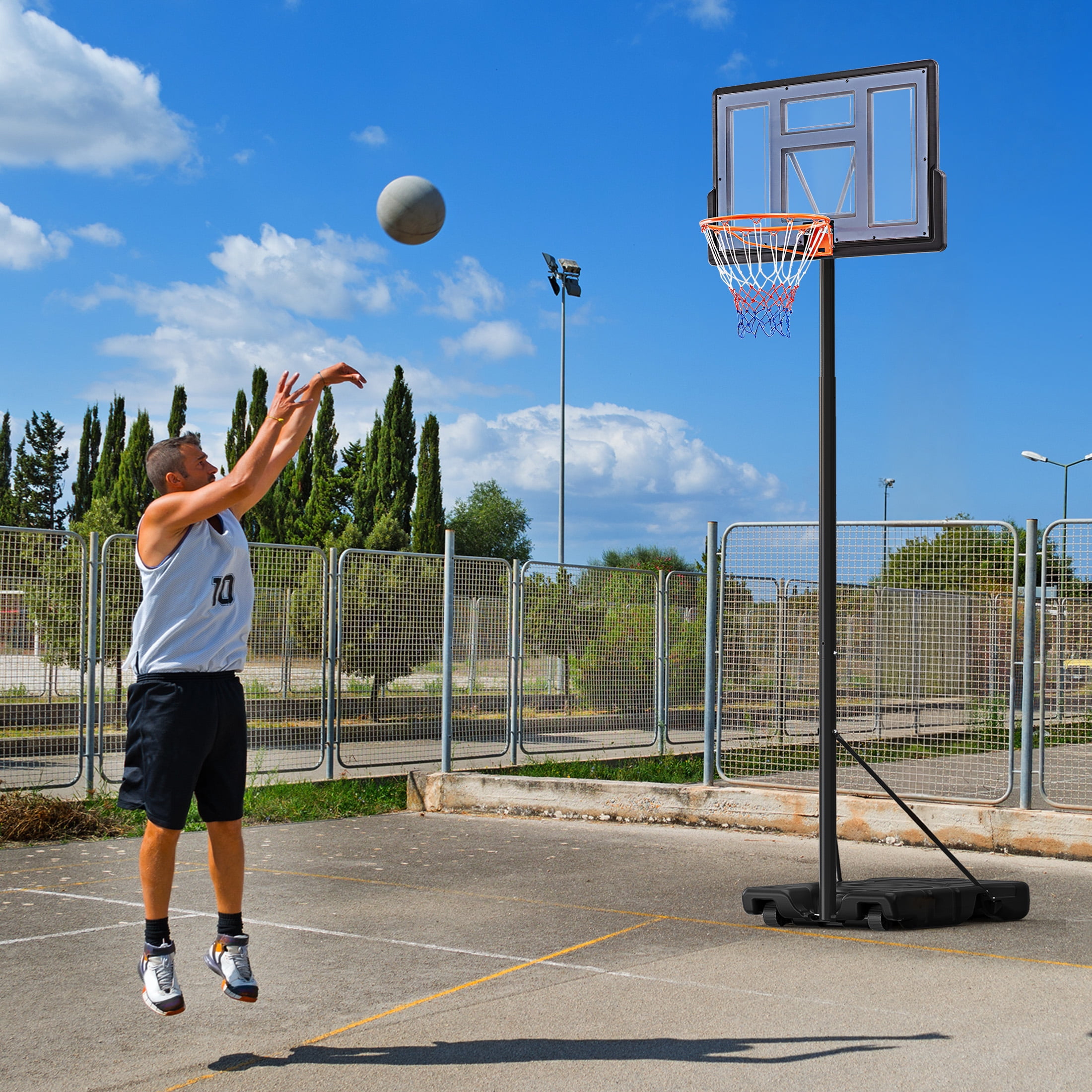 Edx 6.1ft-10ft Adjustable Height 44" Shatterproof Outdoor Portable Basketball System (Adult), Grey
