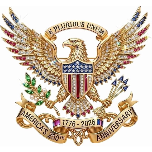 US 250th Anniversary Brooch Pin, America 250th Commemorative Enamel Lapel Pin, 1776-2026 Patriotic Eagle Rhinestone Badge, Veterans Gift（1Pcs）