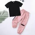 thumbnail image 6 of GYRATEDREAM Girls' 2 Piece Outfits Casual Short Sleeve Round Neck Pullover Tee Shirt and Pocket Cargo Pants Trendy Clothing Sets for 2-3Y Pink, 6 of 8